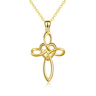 14K Gold Cross Knot & Heart Pendant Necklace-29