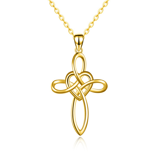 14K Gold Cross Knot & Heart Pendant Necklace