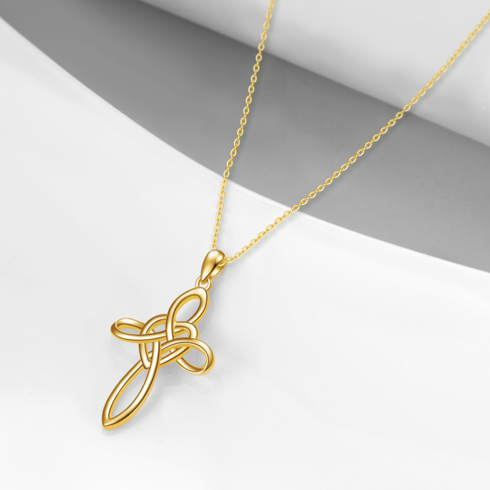 10K Gold Cross Knot & Heart Pendant Necklace-4