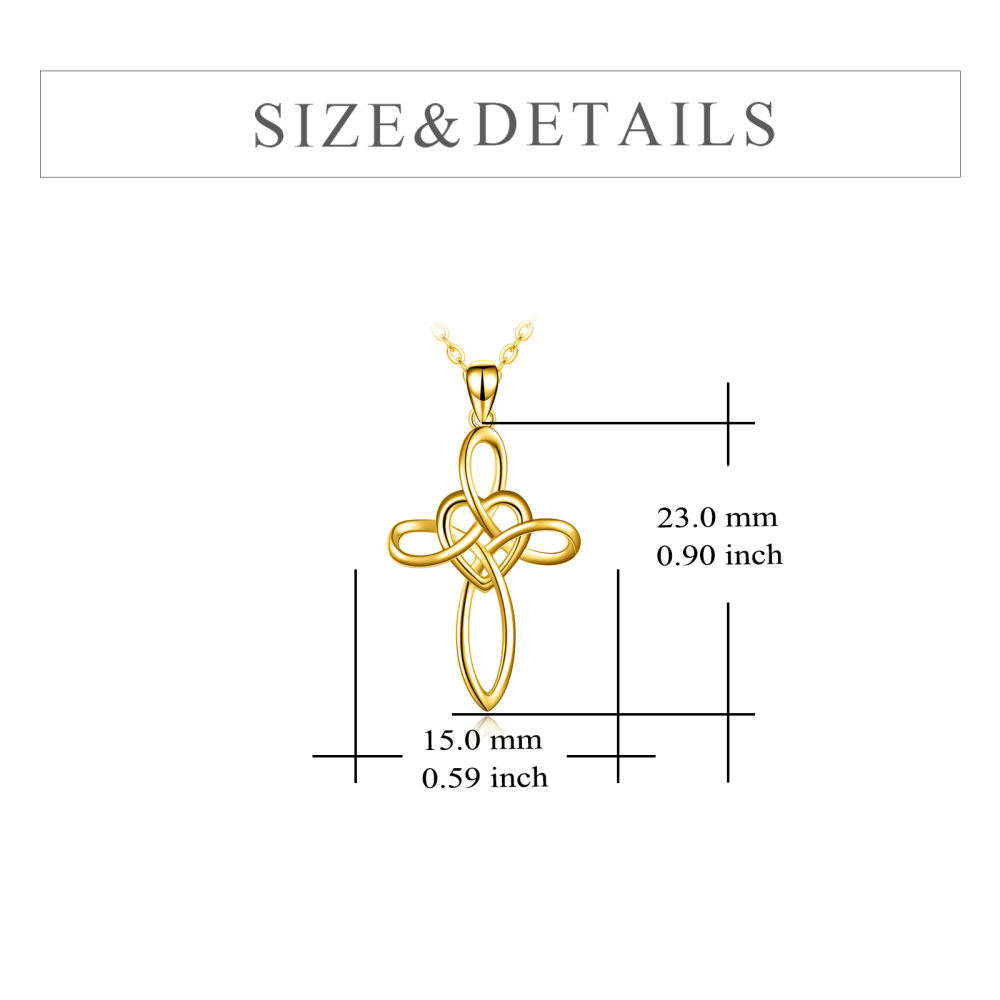 10K Gold Cross Knot & Heart Pendant Necklace-6