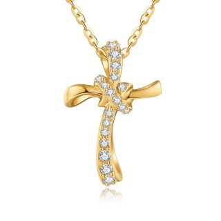 10K Gold Cubic Zirconia Cross Knot Necklace for Women-2