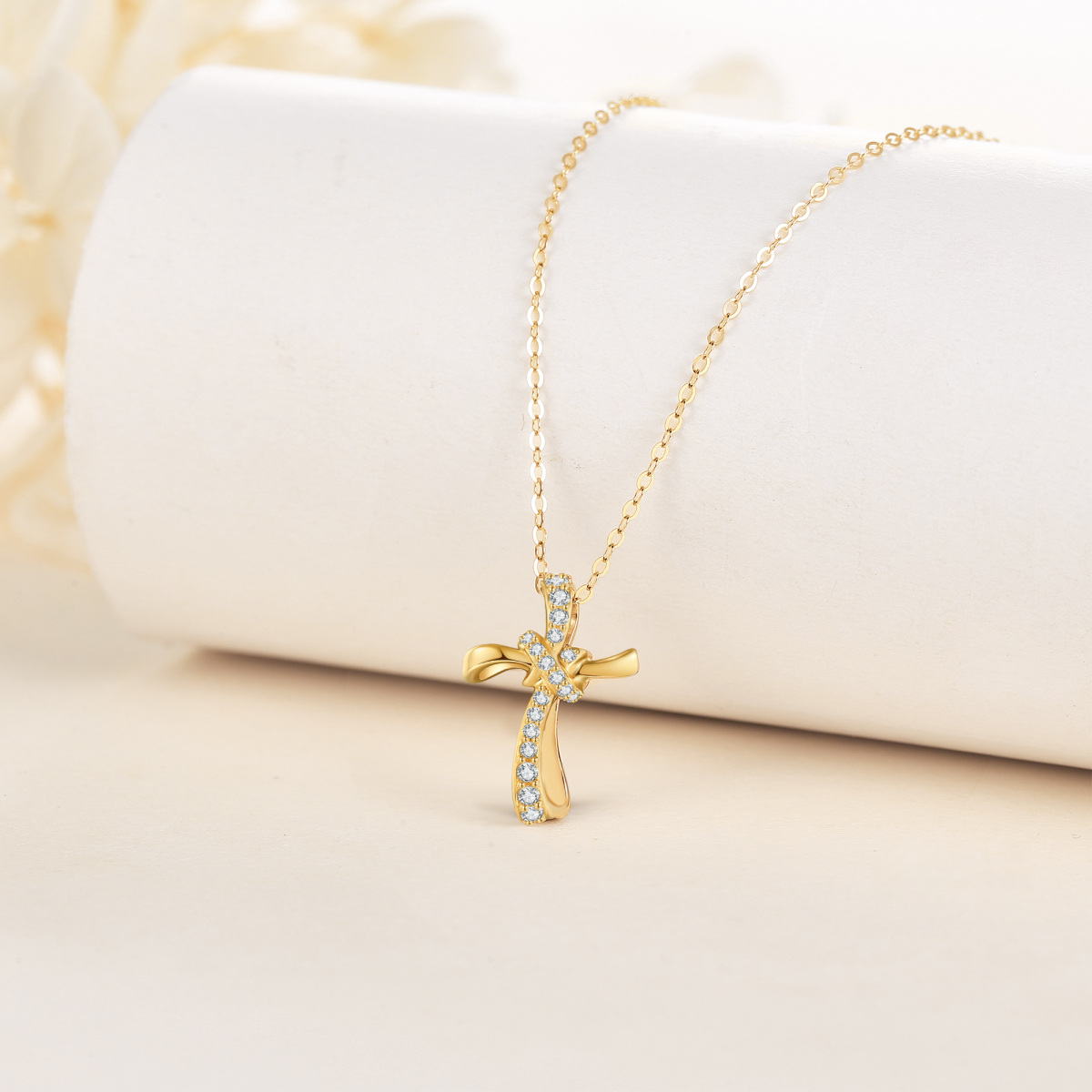 10K Gold Cubic Zirconia Cross Knot Necklace for Women-3