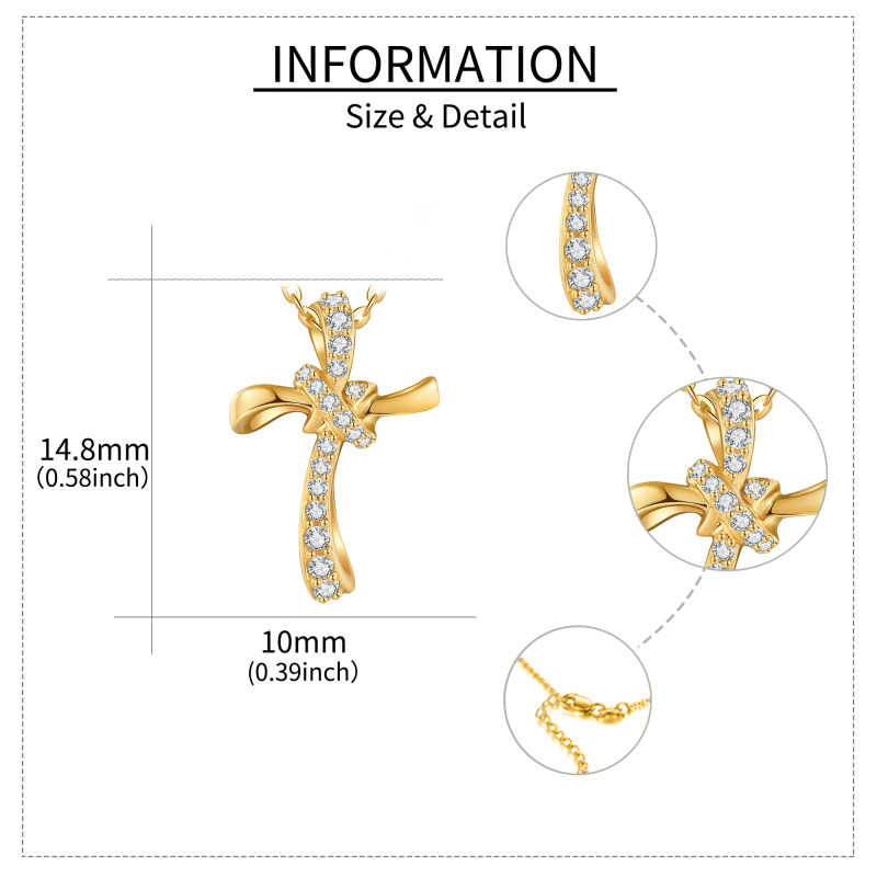Collar con nudo de cruz y circonitas cúbicas de oro de 10 quilates para mujer-5