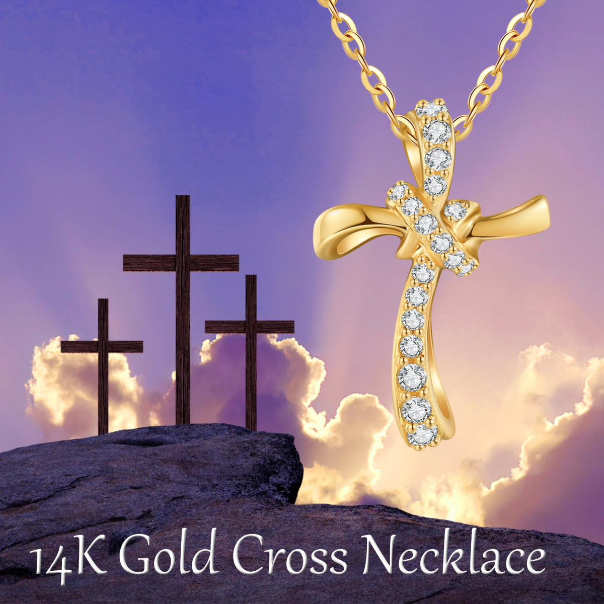 10K Gold Cubic Zirconia Cross Knot Necklace for Women-6