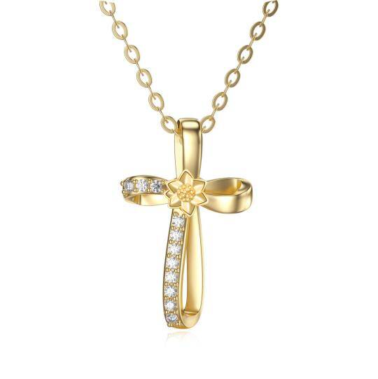 14K Gold Cubic Zirkonia Kreuz Knoten Anhänger Halskette