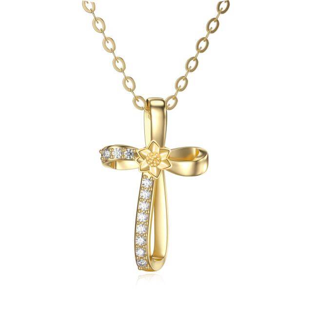 14K Gold Cubic Zirkonia Kreuz Knoten Anhänger Halskette-1