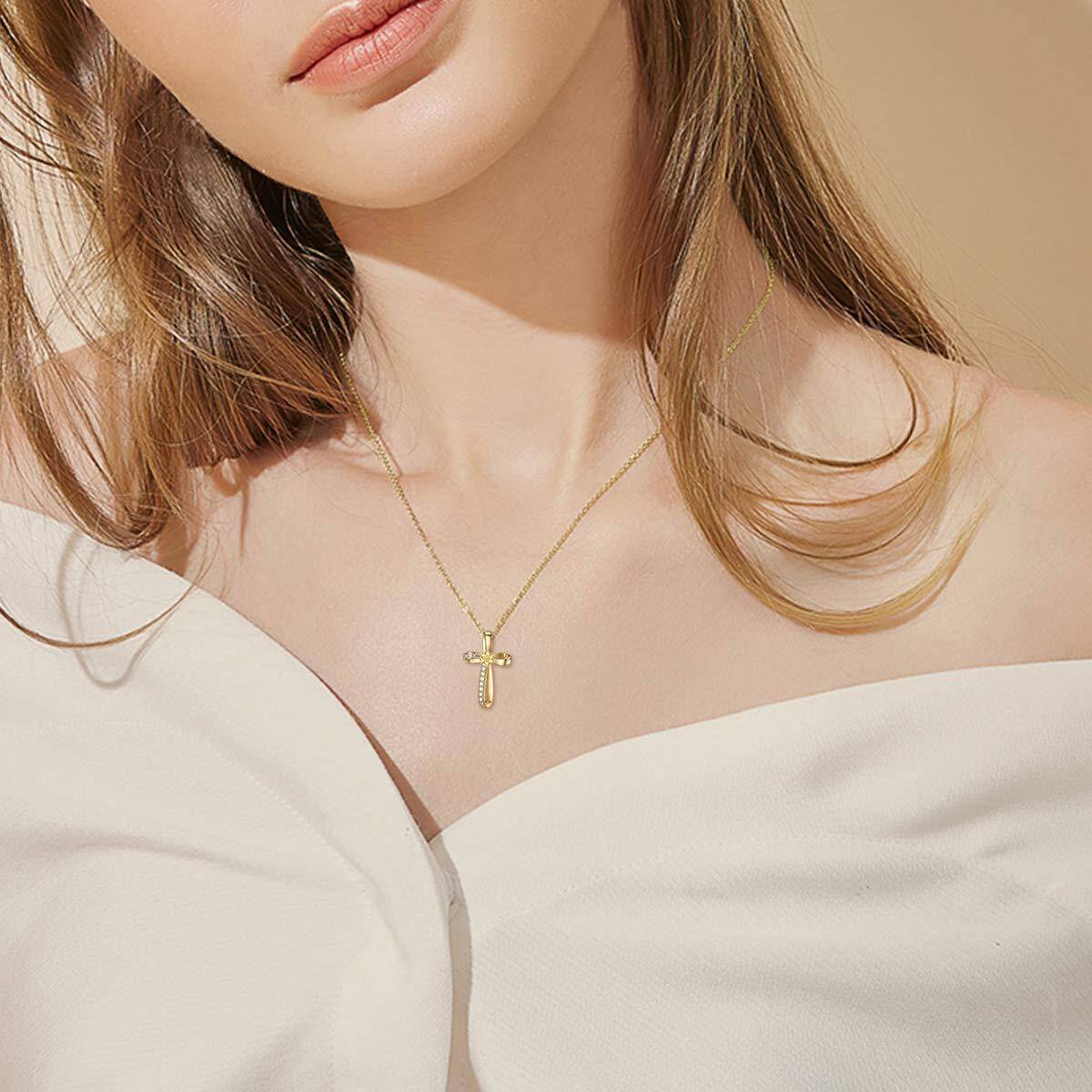 14K Gold Cubic Zirconia Cross Knot Pendant Necklace-2