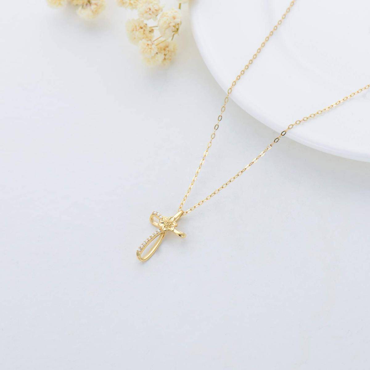 10K Gold Cubic Zirconia Cross Knot Pendant Necklace-3