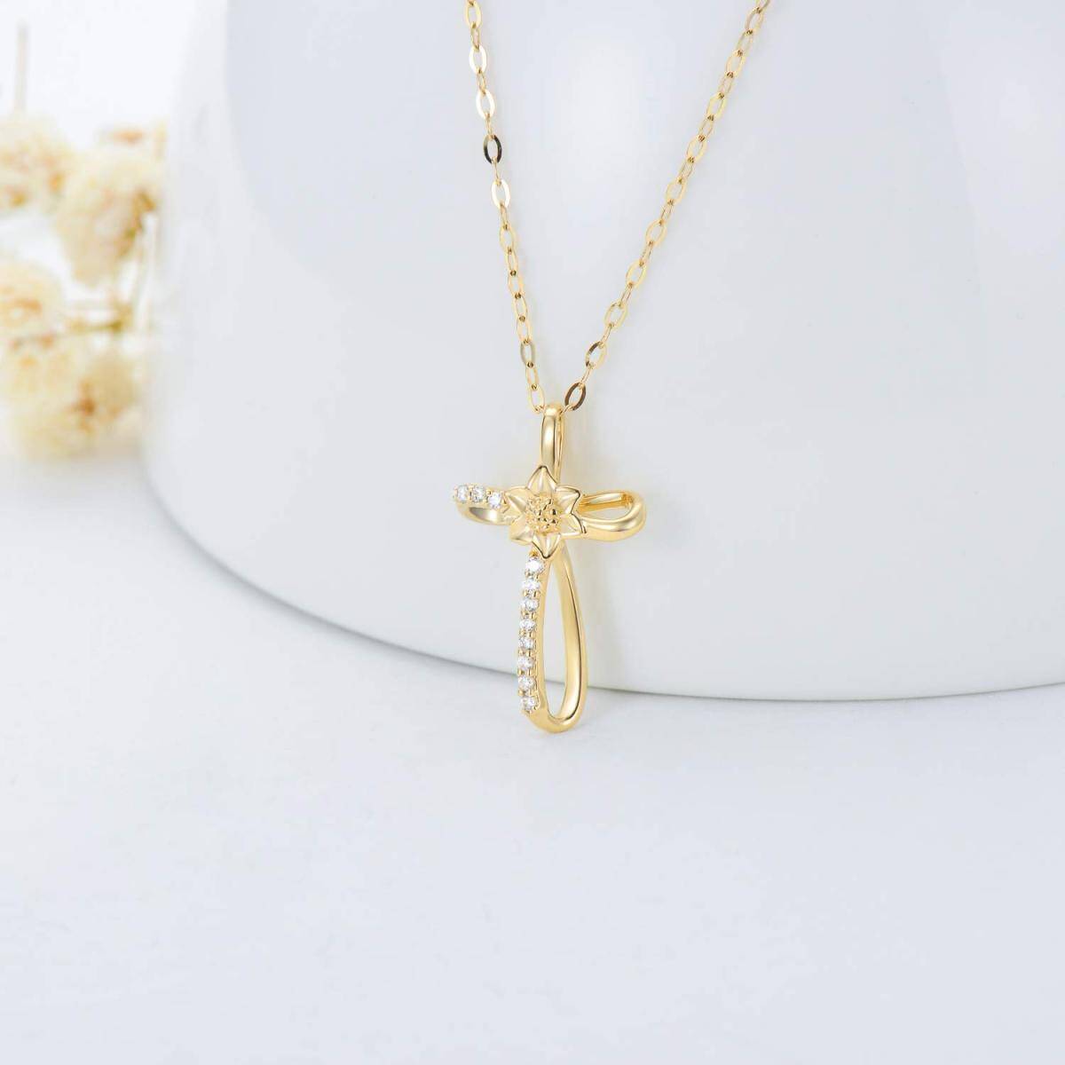 10K Gold Cubic Zirconia Cross Knot Pendant Necklace-4