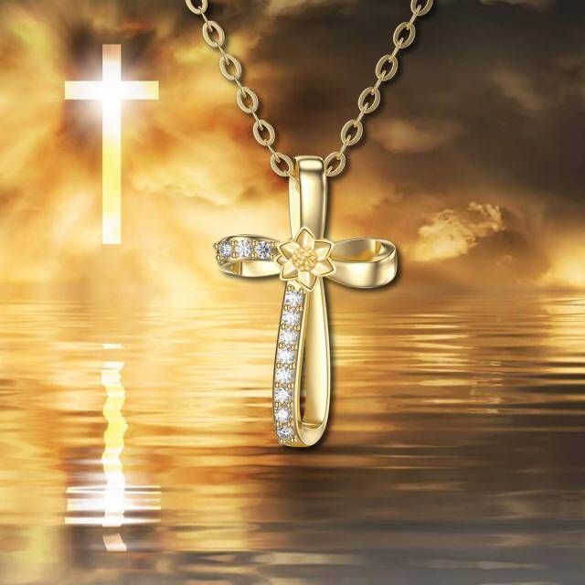 14K Gold Cubic Zirkonia Kreuz Knoten Anhänger Halskette-5