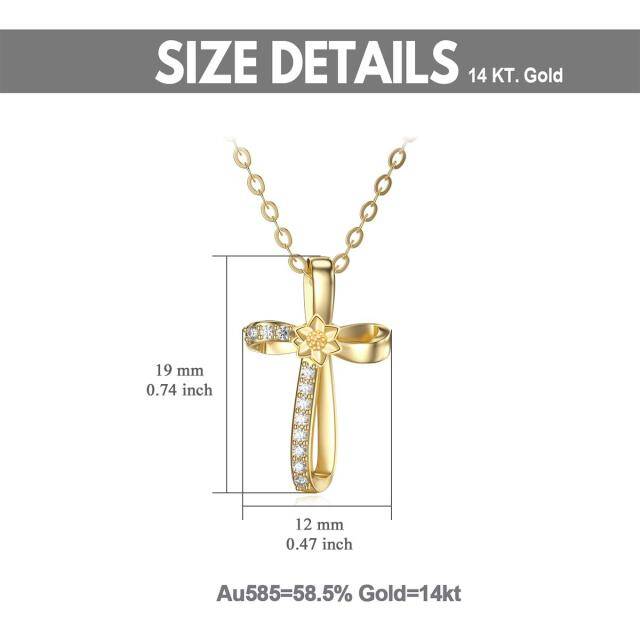 14K Gold Cubic Zirkonia Kreuz Knoten Anhänger Halskette-6