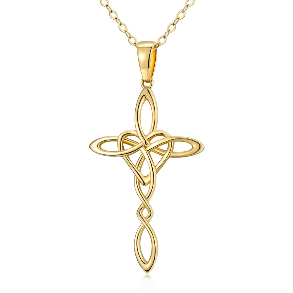 Collana con ciondolo a forma di croce in oro 10K-1