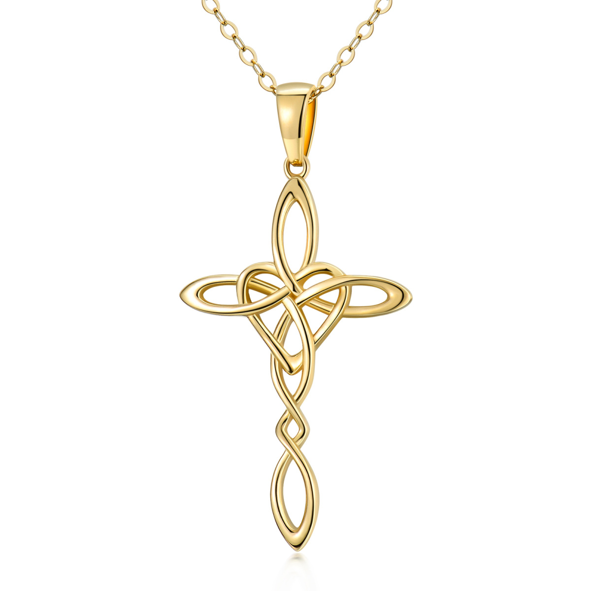 10K Gold Cross Knot Pendant Necklace-1