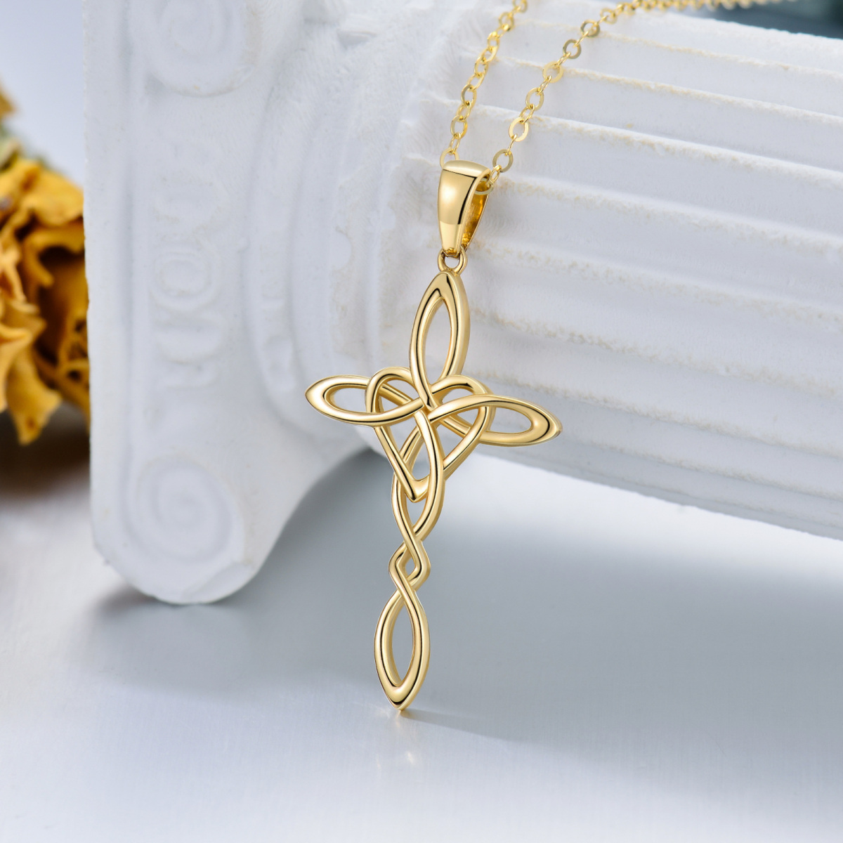 10K Gold Cross Knot Pendant Necklace-3