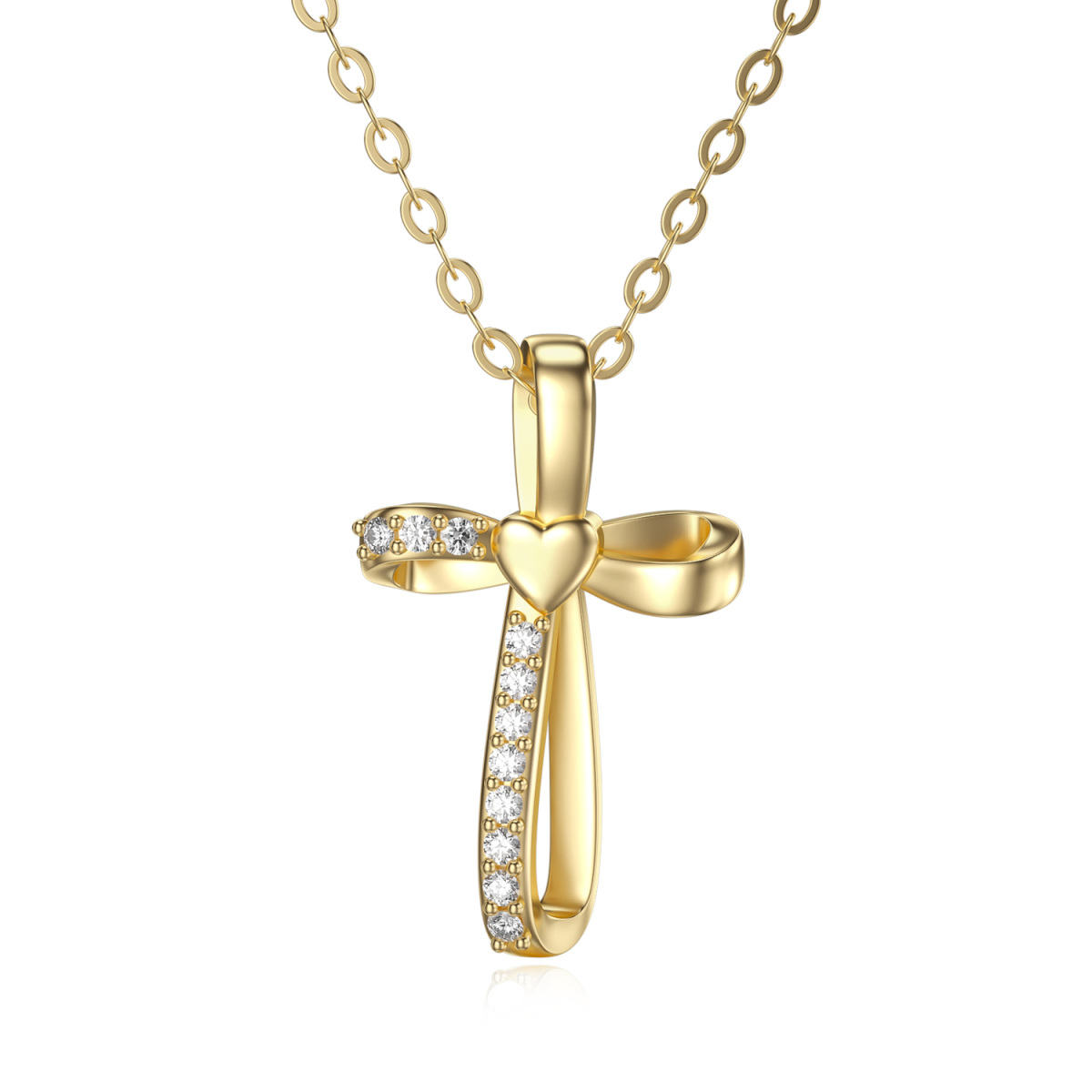 Collier en or 14K avec pendentif croix en zircon cubique-1