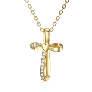 10K Gold Cubic Zirconia Cross Knot Pendant Necklace-10