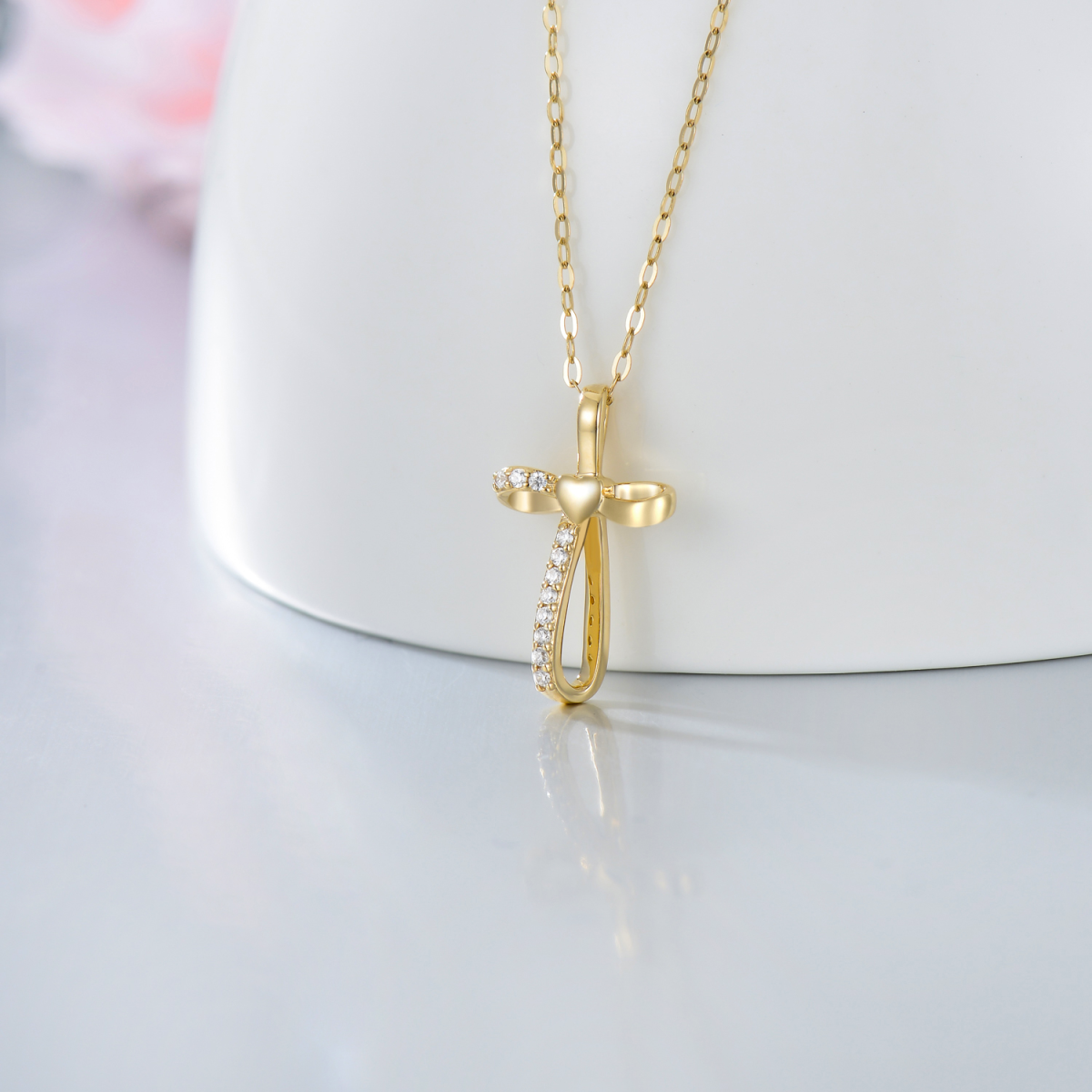 14K Gold Cubic Zirconia Cross Knot Pendant Necklace-3