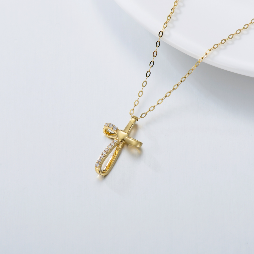 10K Gold Cubic Zirconia Cross Knot Pendant Necklace-4