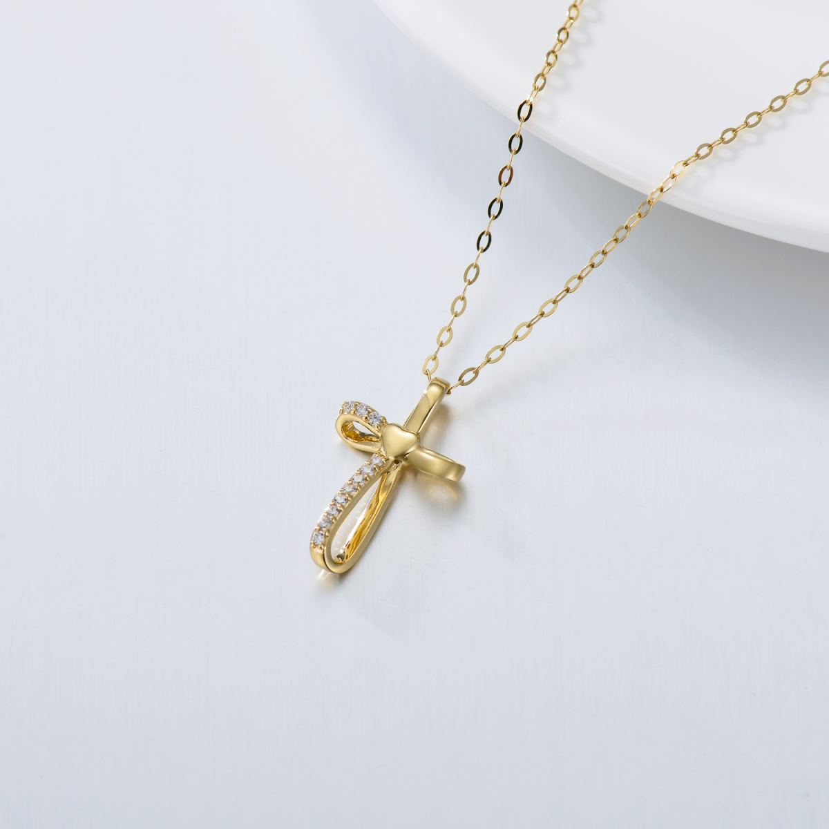 14K Gold Cubic Zirconia Cross Knot Pendant Necklace-4