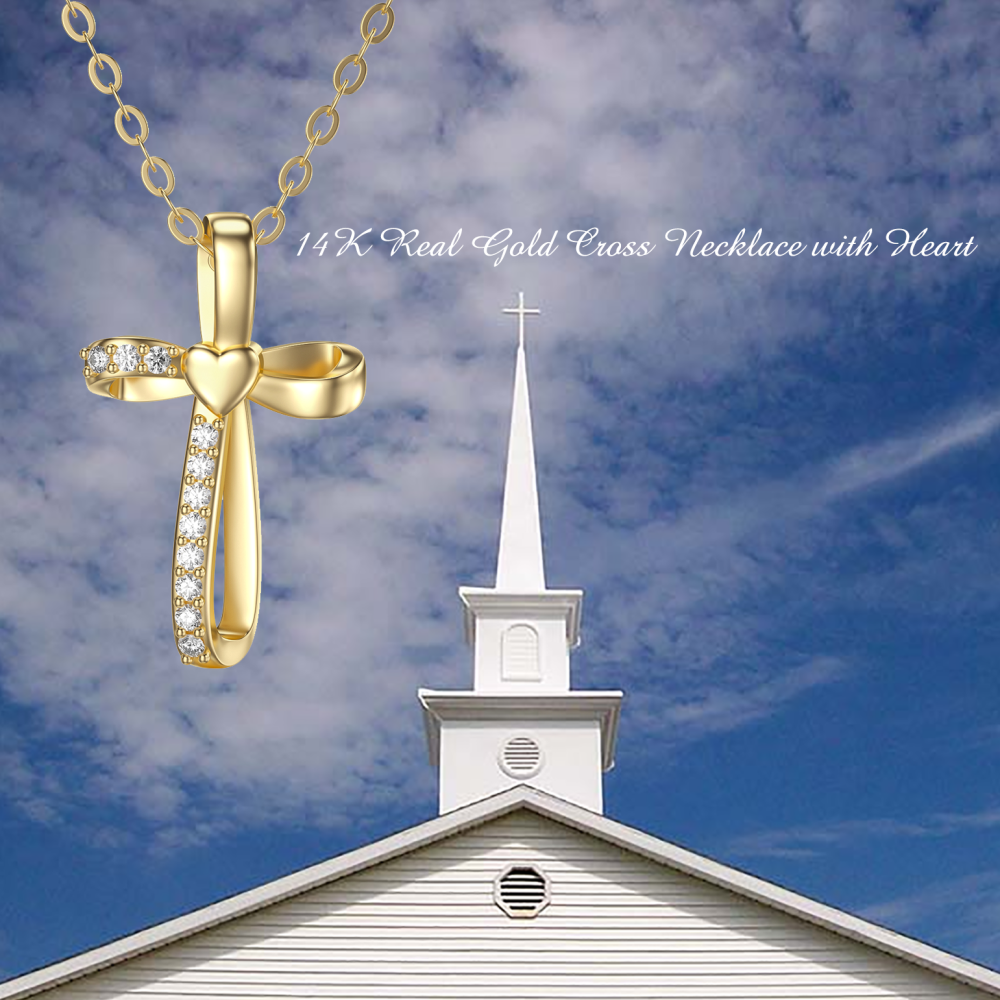 10K Gold Cubic Zirconia Cross Knot Pendant Necklace-5