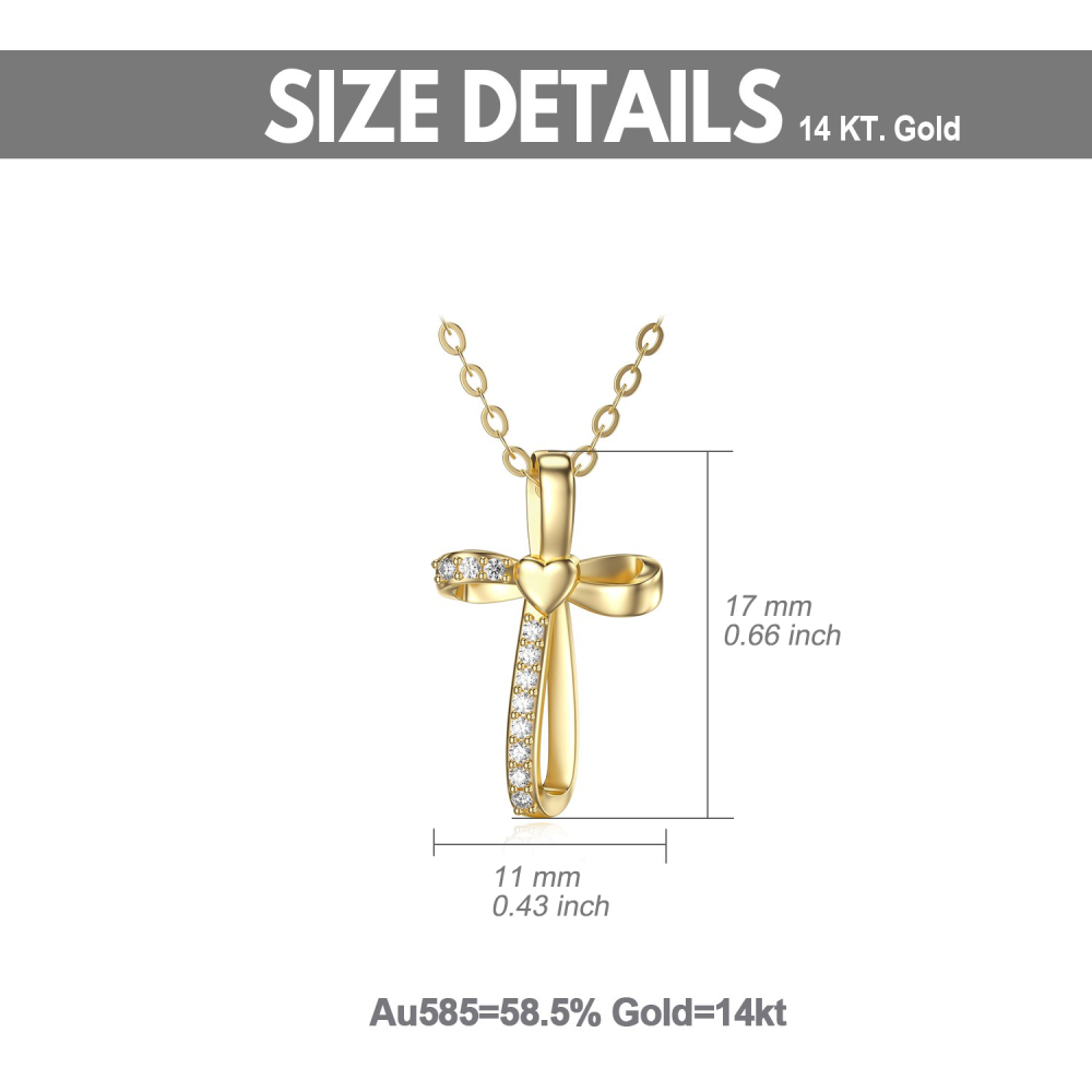10K Gold Cubic Zirconia Cross Knot Pendant Necklace-6