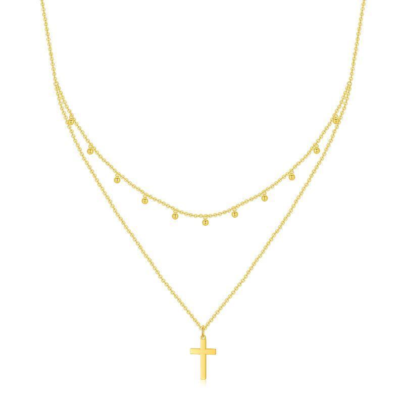 10K Gold Kreuz geschichtete Halskette-1