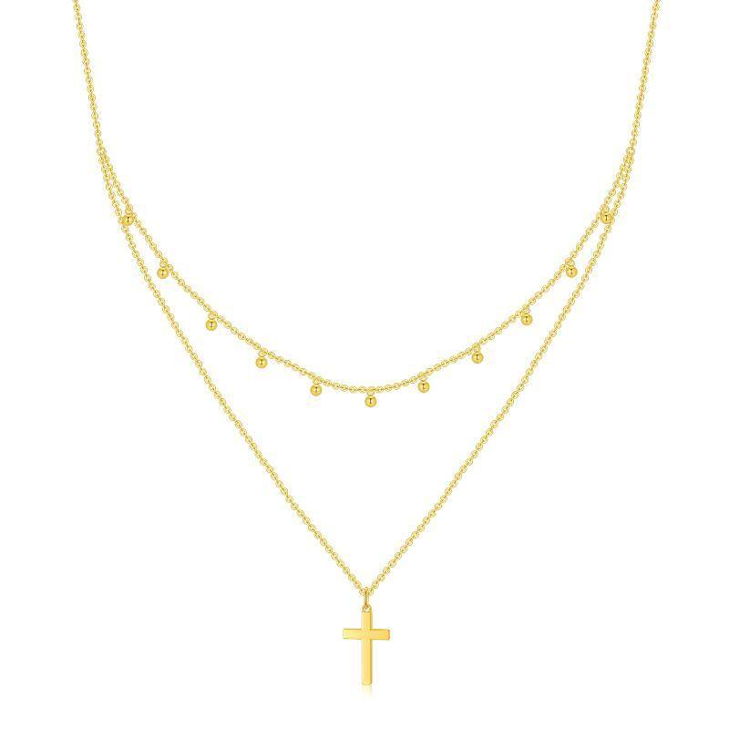 14K Gold Cross Layered Necklace-1