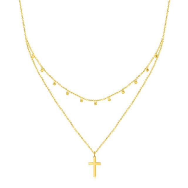 14K Gold Cross Layered Necklace-1