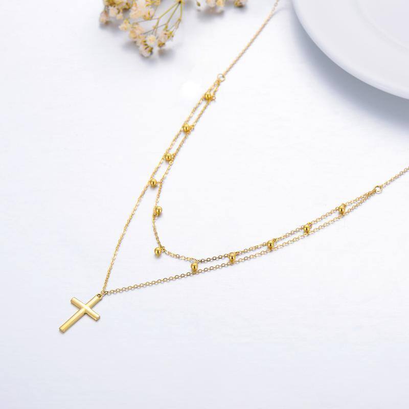 14K Gold Cross Layered Necklace-3