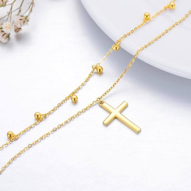 14K Gouden Kruis Gelaagde Ketting-4