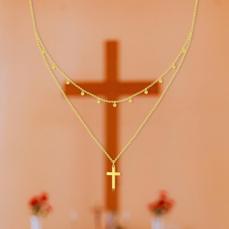 10K Gold Kreuz geschichtete Halskette-6