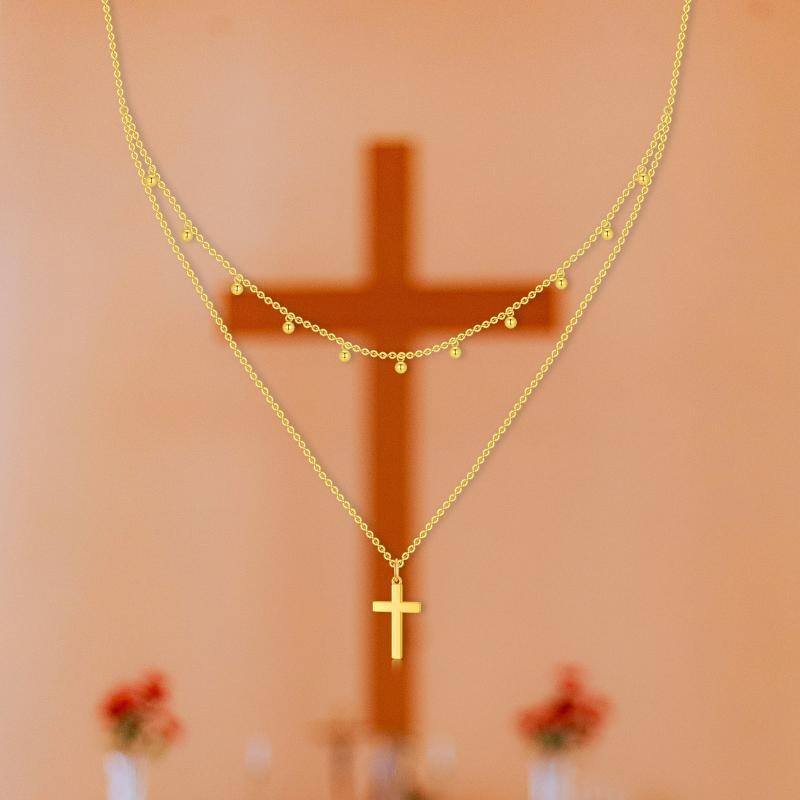 14K Gold Kreuz geschichtete Halskette-6