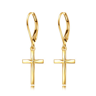 10K Gold Cross Lever-back Earrings-31