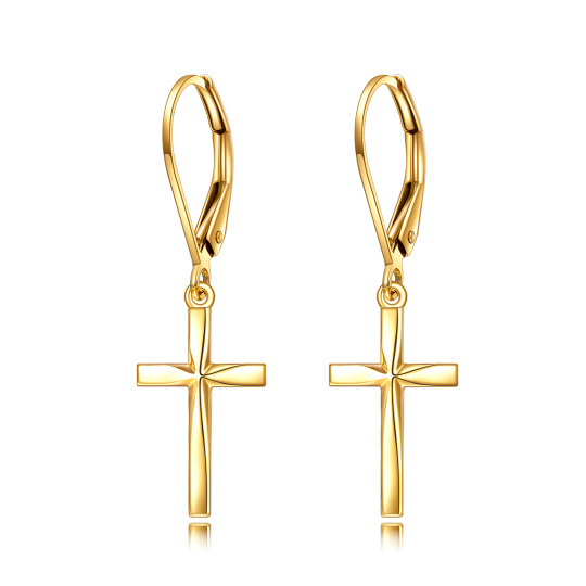 Boucles d'oreilles à levier en or 14K en forme de croix