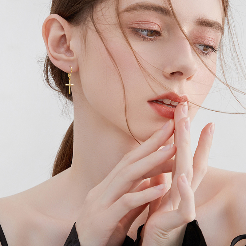 Kreuzohrringe aus 18-karätigem Gold mit Klappverschluss-2