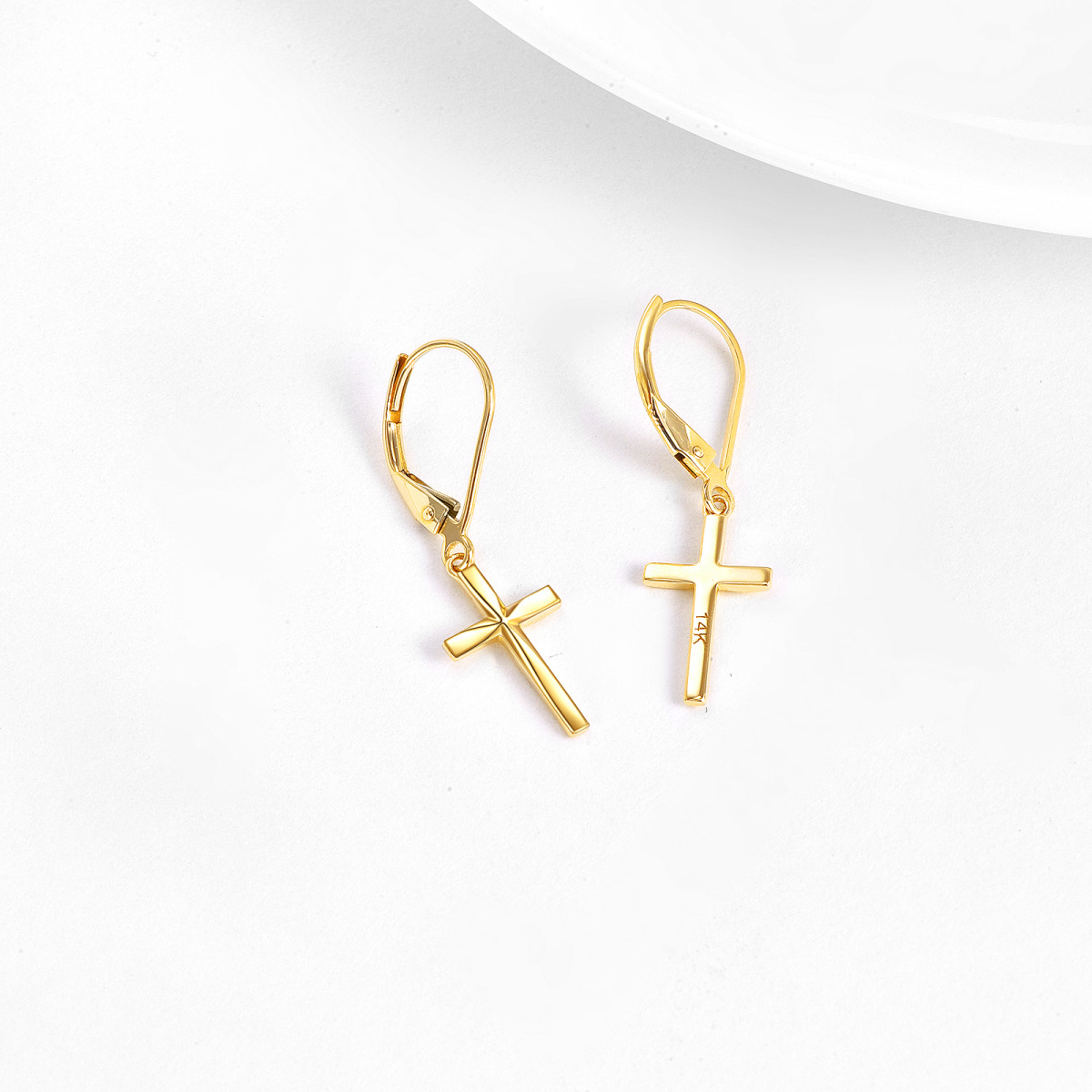 14K Gold Cross Lever-back Earrings-3