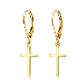 10K Gold Cross Lever-back Earrings-27