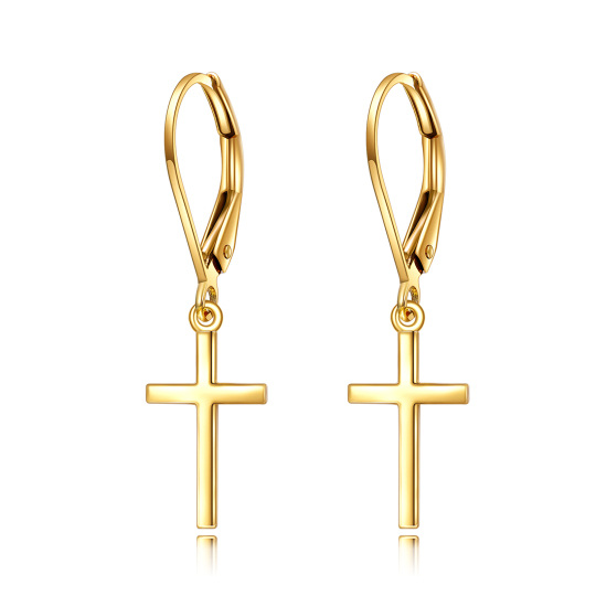 Orecchini a leva con croce in oro 14K