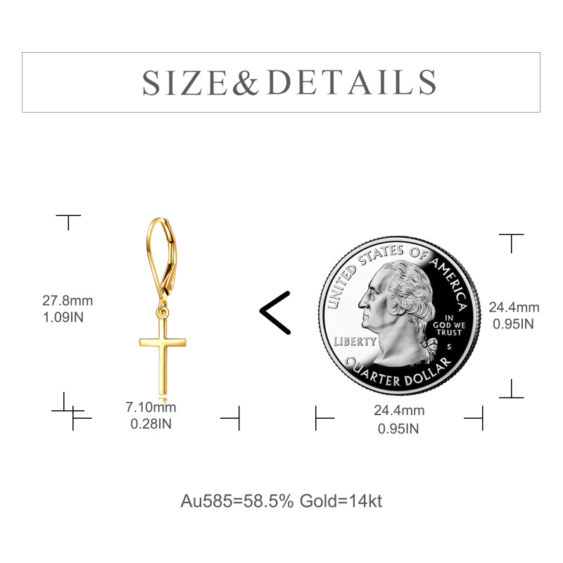 Pendientes de oro blanco de 14 quilates con cierre de palanca y cruz-5