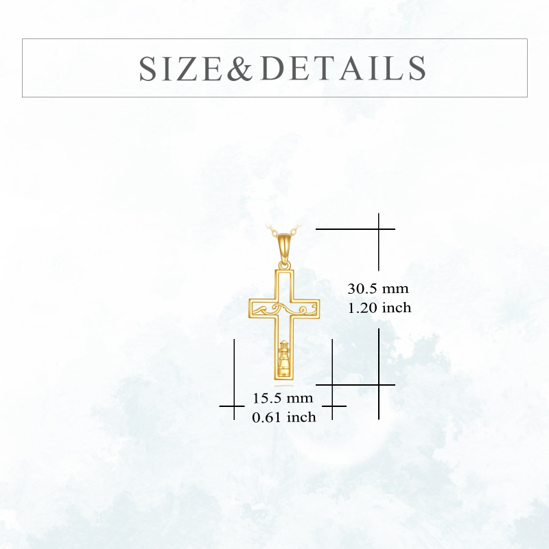 Collar con colgante de cruz y faro en oro de 14 quilates-4