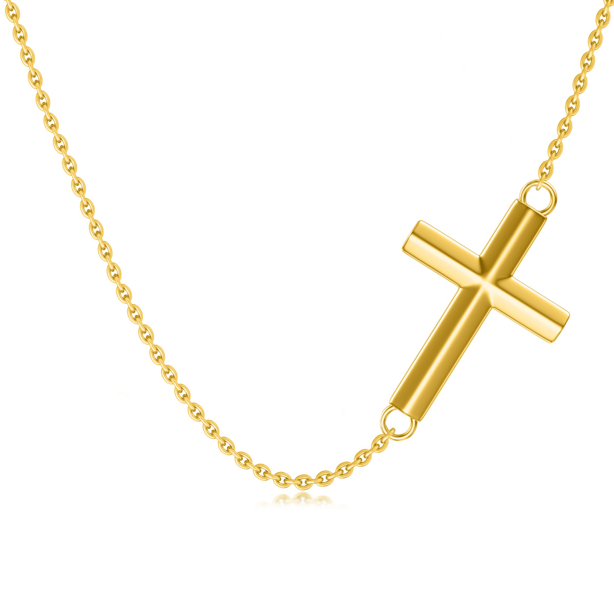 10K Gold Cross Metal Choker Necklace-1