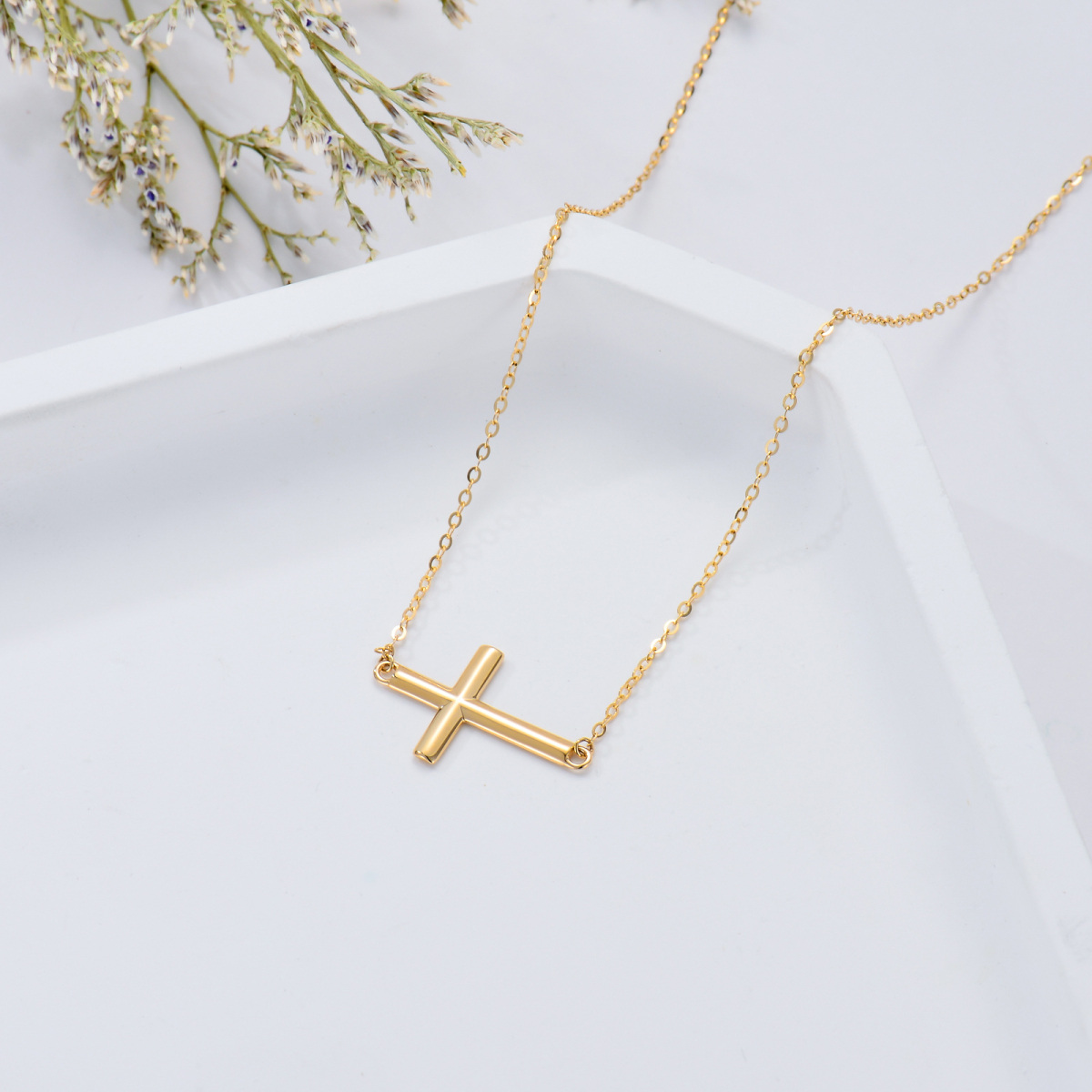 10K Gold Cross Metal Choker Necklace-3