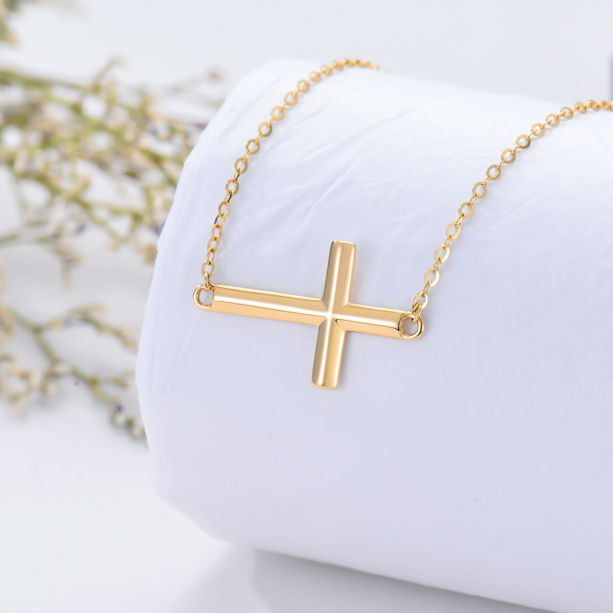 10K Gold Cross Metal Choker Necklace-4