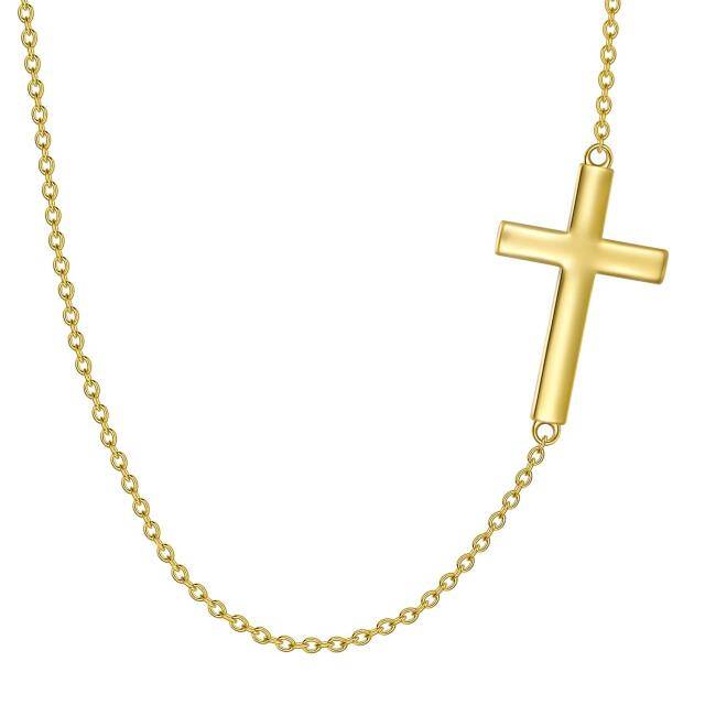 Gargantilha de metal com cruz em ouro 14K-1