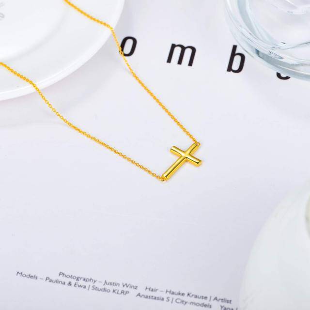 14K Gold Cross Metal Choker Necklace-3