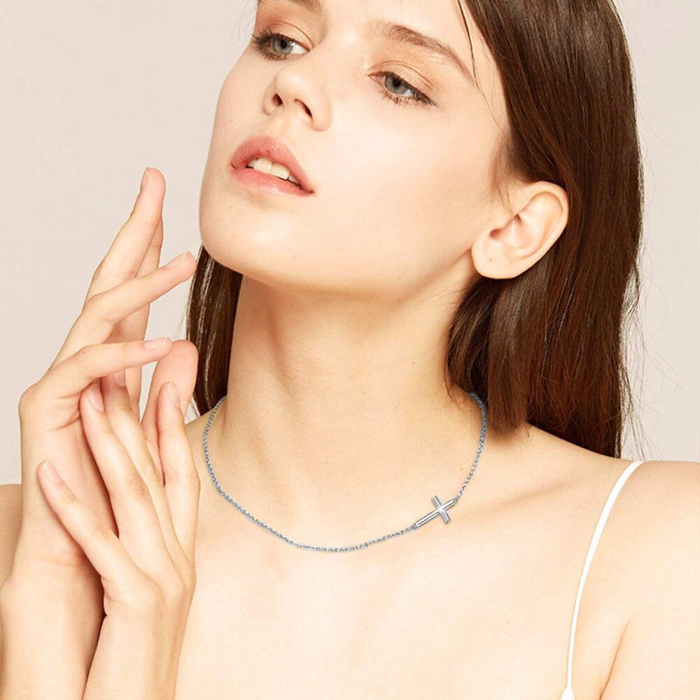 10K Gold Cross Metal Choker Necklace-2