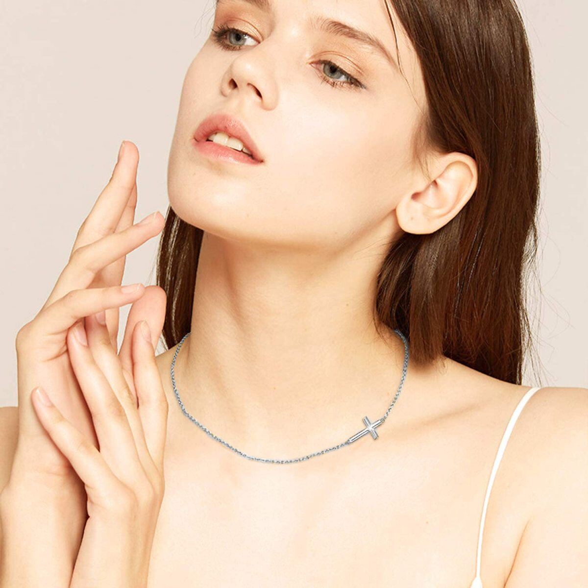 10K Gold Cross Metal Choker Necklace-2