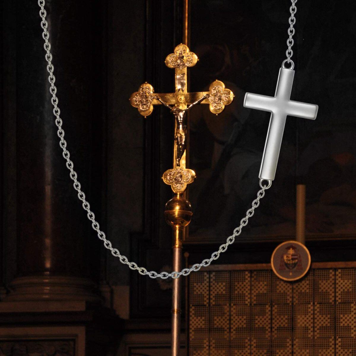 10K Gold Cross Metal Choker Necklace-3