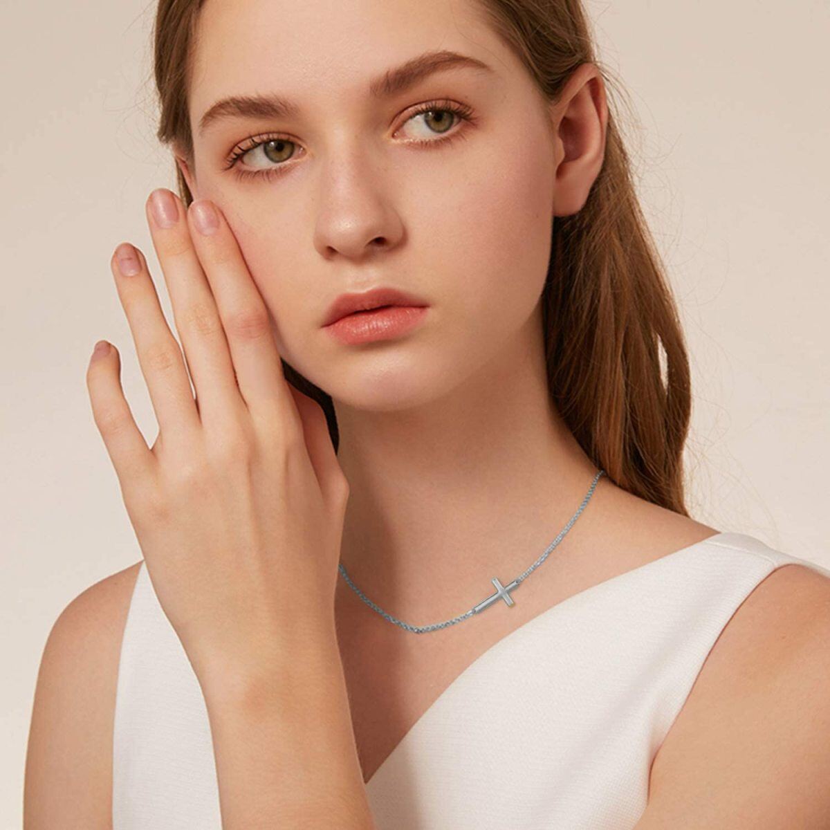 10K Gold Cross Metal Choker Necklace-4
