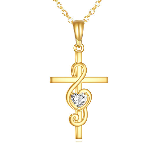 قلادة بحلية من الذهب عيار 14 قيراطًا مزينة برمز الصليب ورمز الموسيقى ومصنوعة من الزركونيا المكعبية